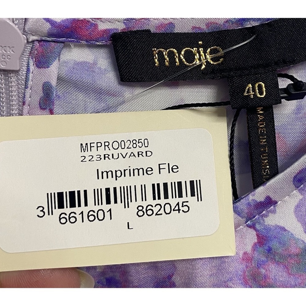 Maje Ruvard Women Pastel Purple Floral Draped Sheath Mini Dress Sz.40/US 8 M-NWT - Picture 5 of 11